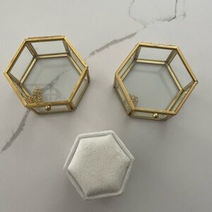 Gold Hexagonal Glass Jewelry Box Set